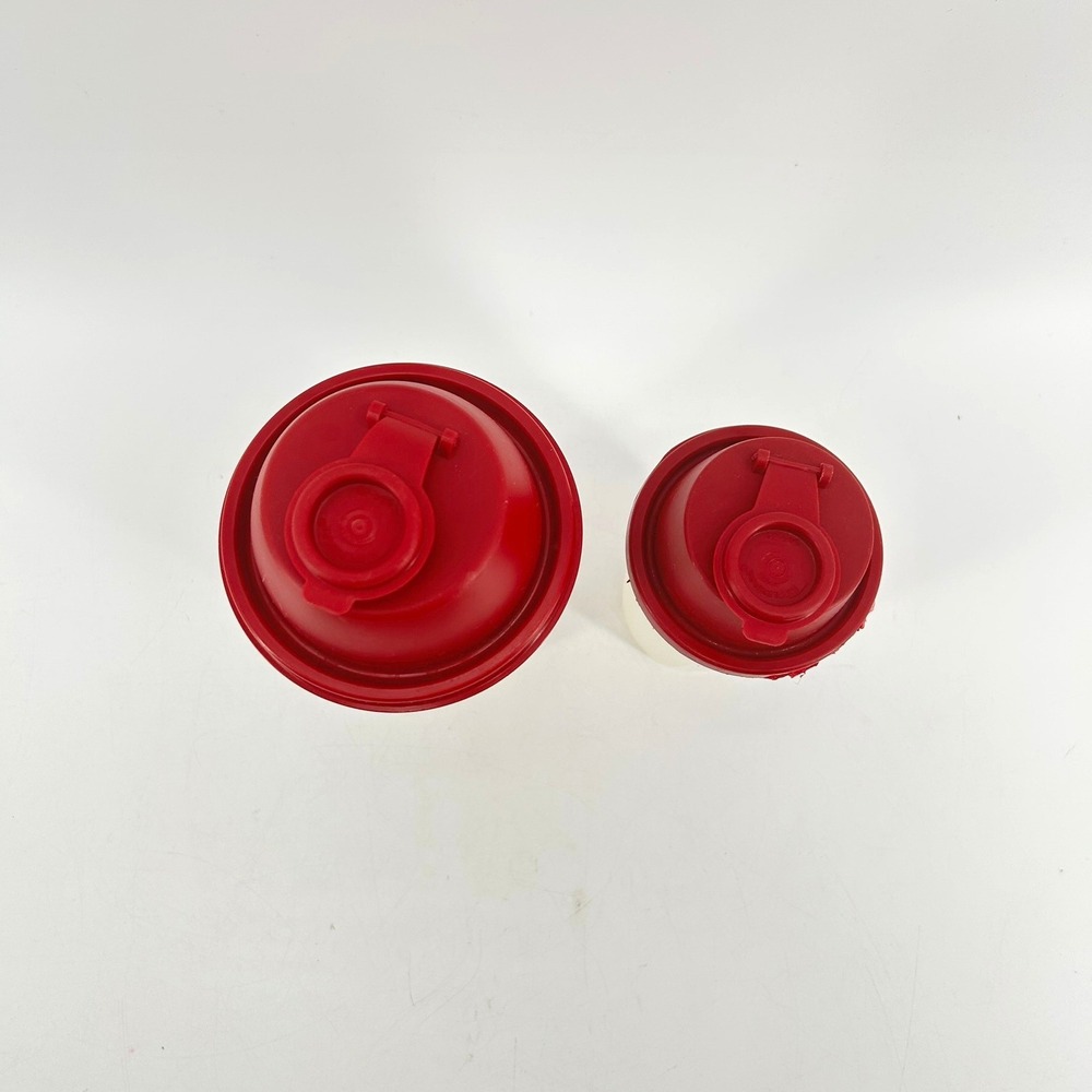 Tupperware Quick Shake Gravy Maker Shaker Bottle Set of 2 Red 16oz 10oz Vintage - Picture 5 of 5
